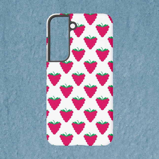 Coque Samsung Galaxy Motif Rose Framboise Fruit Baies (A phone case with a pattern of pink raspberries.)