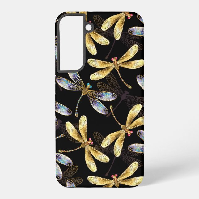 Coque Samsung Galaxy Motif sans couture avec libellules d'or (Verso)