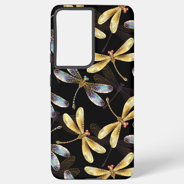 Coque Samsung Galaxy Motif sans couture avec libellules d'or (Verso)