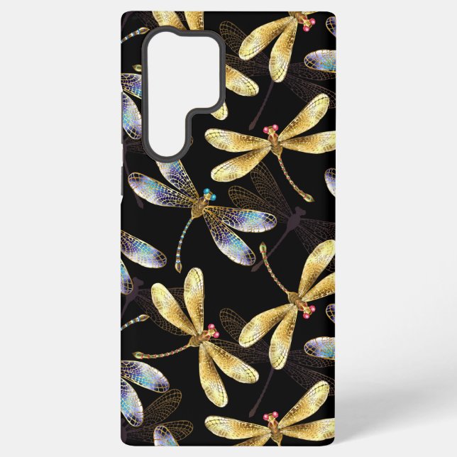 Coque Samsung Galaxy Motif sans couture avec libellules d'or (Verso)