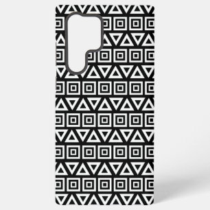 Coque Samsung Galaxy Motif Triangles+Carrés Aztèques Blanc sur Noir