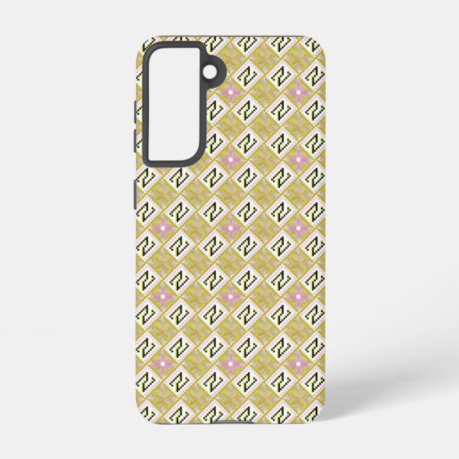 Coque Samsung Galaxy Motif Tribal Géométrique Olive et Magenta Moderne (Verso)