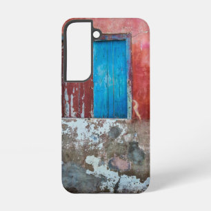 Coque Samsung Galaxy Mur, porte et fenêtre rouge, bleu et gris
