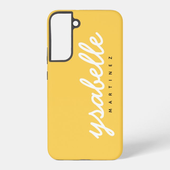 Coque Samsung Galaxy Mustard Jaune Simple Bold Nom du script (Verso)