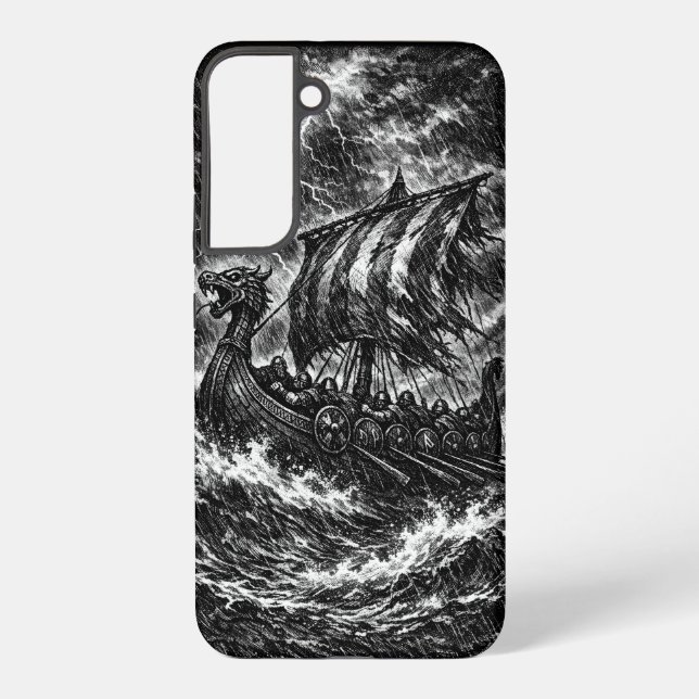 Coque Samsung Galaxy Navire long Viking dans la tempête — Ink Saga Art (Verso)