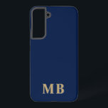 Coque Samsung Galaxy Navy & Or | Monogramme Initial Minimaliste Moderne<br><div class="desc">Ce design de coque de téléphone élégant présente un design moderne simple en bleu marine et or. Créez une coque de téléphone unique avec des initiales et un nom personnalisés. Ce sera un cadeau cool et unique pour quelqu'un de spécial ou pour vous-même. Si vous souhaitez modifier les polices ou...</div>