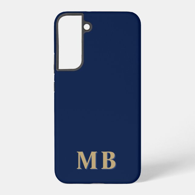 Coque Samsung Galaxy Navy & Or | Monogramme Initial Minimaliste Moderne (Verso)