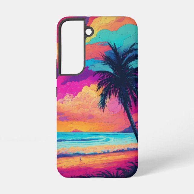 Coque Samsung Galaxy Neon Sunset Paradise Art Design (Verso)