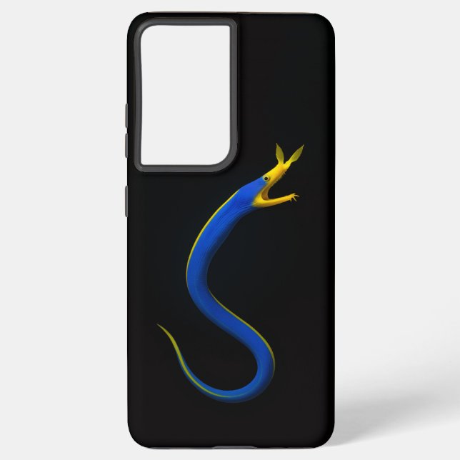 Coque Samsung Galaxy Noir 4 Luxe Galaxy S21 Plus, Anguille Ruban Bleu (Verso)