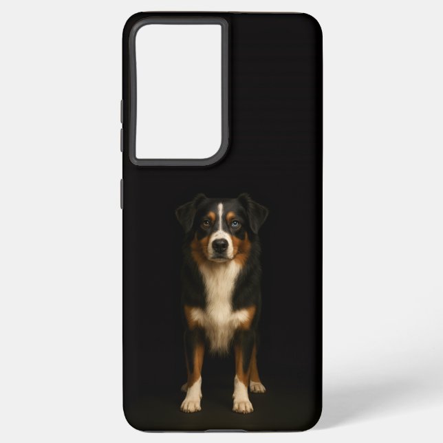 Coque Samsung Galaxy Noir 4 Luxe Galaxy S21 Plus, Aussie Shepherd (Verso)