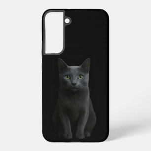 Coque Samsung Galaxy Noir 4 Luxe Galaxy S22 Plus, Chat Bleu Russe