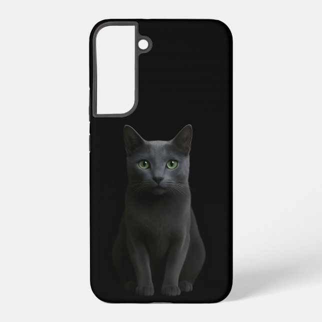 Coque Samsung Galaxy Noir 4 Luxe Galaxy S22 Plus, Chat Bleu Russe (Verso)