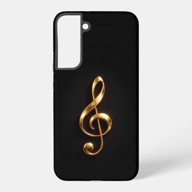 Coque Samsung Galaxy Noir 4 Luxe Galaxy S22 Plus, Clé de Sol Dorée (Verso)