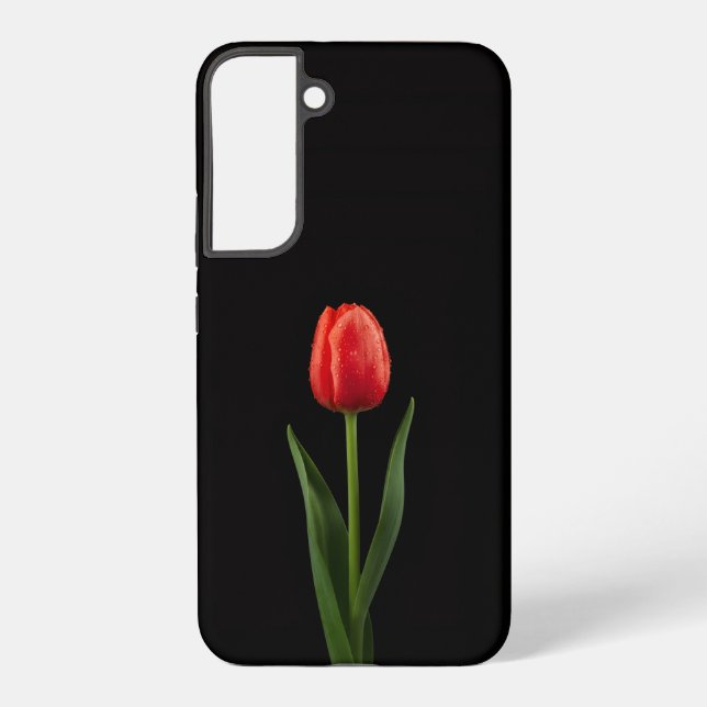 Coque Samsung Galaxy Noir 4 Luxe Galaxy S22 Plus, Tulipe Rouge Rubis (Verso)