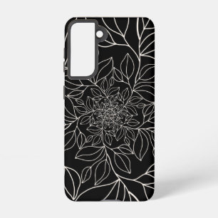 Coque Samsung Galaxy Noir blanc abstrait lignes de tige feuilles ondulé