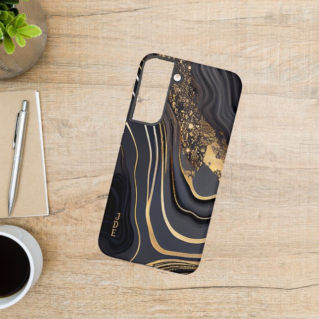 Coque Samsung Galaxy Noir Blanc Agate Monogrammé Linéaire (Créateur téléchargé)