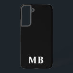 Coque Samsung Galaxy Noir & Blanc | Monogramme Initial Minimal Moderne<br><div class="desc">Cette conception de coque de téléphone élégante présente un design moderne simple en noir et blanc. Créez une coque de téléphone unique avec des initiales et un nom personnalisés. Ce sera un cadeau cool et unique pour quelqu'un de spécial ou pour vous-même. Si vous souhaitez modifier les polices ou la...</div>