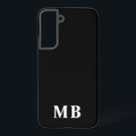 Coque Samsung Galaxy Noir et blanc | Monogramme initial moderne minimal<br><div class="desc">Ce design élégant de boîtier de téléphone présente un design moderne simple en noir et blanc. Faites l'un d'un étui téléphonique simple avec des initiales et un nom personnalisés. Ce sera un cadeau unique et cool pour quelqu'un de spécial ou vous-même. Si vous souhaitez modifier les polices ou la position,...</div>