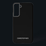 Coque Samsung Galaxy Noir Personnalisé Simple<br><div class="desc">Cette coque de téléphone comporte un nom personnalisé dans une police de caractères bloc sur un fond noir simple.</div>