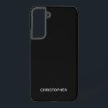 Coque Samsung Galaxy Noir Personnalisé Simple<br><div class="desc">Cette coque de téléphone comporte un nom personnalisé dans une police de caractères bloc sur un fond noir simple.</div>