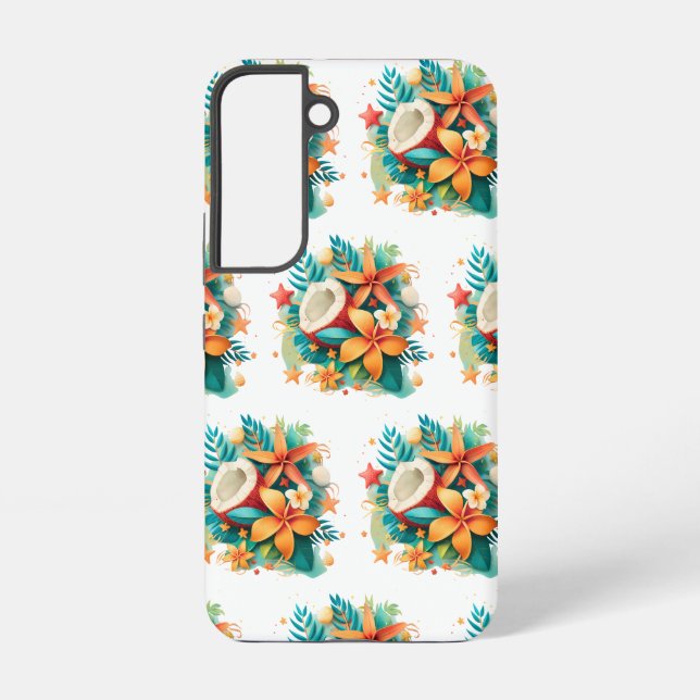 Coque Samsung Galaxy noix de coco aux fleurs et coquilles (Verso)