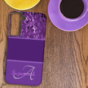 Coque Samsung Galaxy Nom de monogramme personnalisé rayures de sequins 