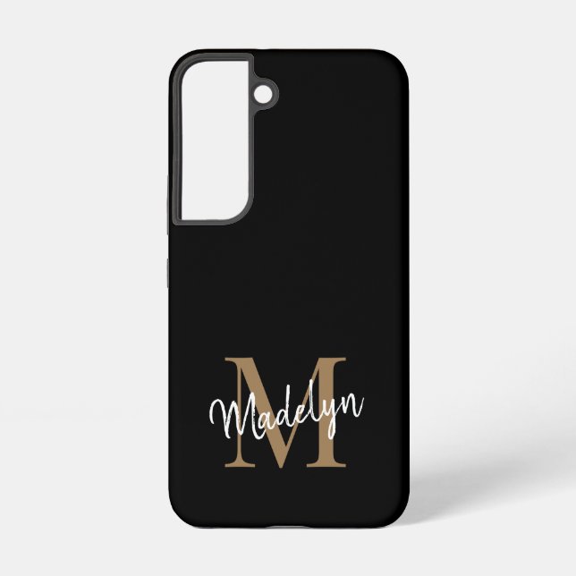 Coque Samsung Galaxy Nom de script féminin Monogramme Or Noir Moderne (Verso)