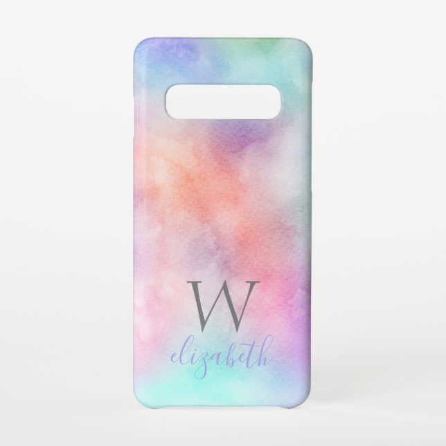 Coque Samsung Galaxy Nom du monogramme Aquarelle initiale arc-en-ciel P (Dos)
