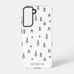 Coque Samsung Galaxy Nom du Motif minimaliste de la Forêt d'hiver blanc