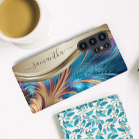 Nom manuscrit Fractal Blue Gold moderne Coque-Mat