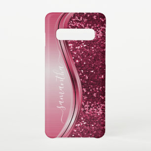 Coque Samsung Galaxy S10 Nom manuscrit Parties scintillant en métal rose Gi