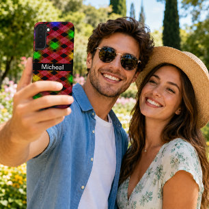 Coque Samsung Galaxy Nom personnalisé À damiers Motif multicolore En vi