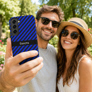 Coque Samsung Galaxy Nom personnalisé bandes diagonales texturées noir