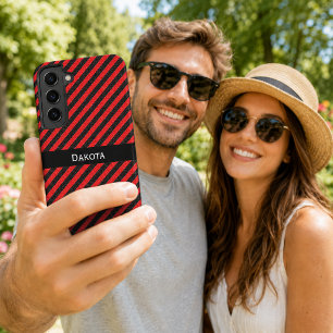 Coque Samsung Galaxy Nom personnalisé bandes diagonales texturées noir