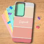 Coque Samsung Galaxy Nom personnalisé Coral Bande de couleur Palette<br><div class="desc">Ce design ressemble à une puce couleur peinture. Les cinq éléments de corail deviennent plus légers en montant le coque et le nom personnalisé est à mi-chemin du fond. Personnalisez le texte avec un nom ou des initiales, supprimez le texte ou cliquez sur personnaliser pour sélectionner le style, la taille...</div>