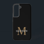 Coque Samsung Galaxy Nom personnalisé Monogramme noir<br><div class="desc">Créez votre propre boîtier de téléphone rond noir personnalisé avec votre nom personnalisé et votre monogramme.</div>
