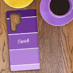 Coque Samsung Galaxy Nom personnalisé Purple Stripe Color Palette Chip<br><div class="desc">Voici une excellente idée cadeau pour l'amant pourpre dans votre vie. Le design ressemble à une puce couleur peinture. Les cinq nuances de violet deviennent plus foncées en montant le coque et le nom de la coutume est à mi-chemin. Personnalisez le texte avec un nom ou des initiales, supprimez le...</div>