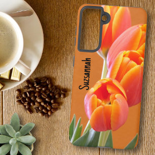 Coque Samsung Galaxy Nom personnalisé Vibrant Orange Tulip Fleurs Photo
