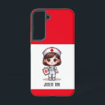Coque Samsung Galaxy Nourriture Manga mignonne avec cheveux Brown Brown<br><div class="desc">Cette boîte téléphonique pour les infirmières dispose d'une mignonne infirmière manga avec des cheveux bruns et des yeux bruns portant un casquette d'infirmières et tenue avec un nom pour personnaliser et les frontières rouges. Parfait pour une infirmière ou un diplômé d'une école de sciences infirmières. Image générée avec AI.</div>