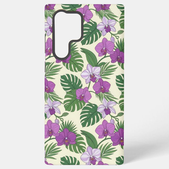 Coque Samsung Galaxy Oasis d'Orchidées – Orchidée Violette et Feuilles  (Verso)