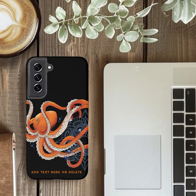 Coque Samsung Galaxy Octopus Orange Mandala bleu (Créateur téléchargé)