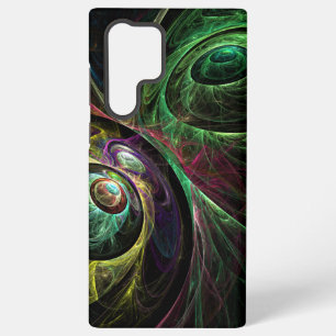 Coque Samsung Galaxy Œil à œil Art Abstrait Moderne Fractal Vert Or