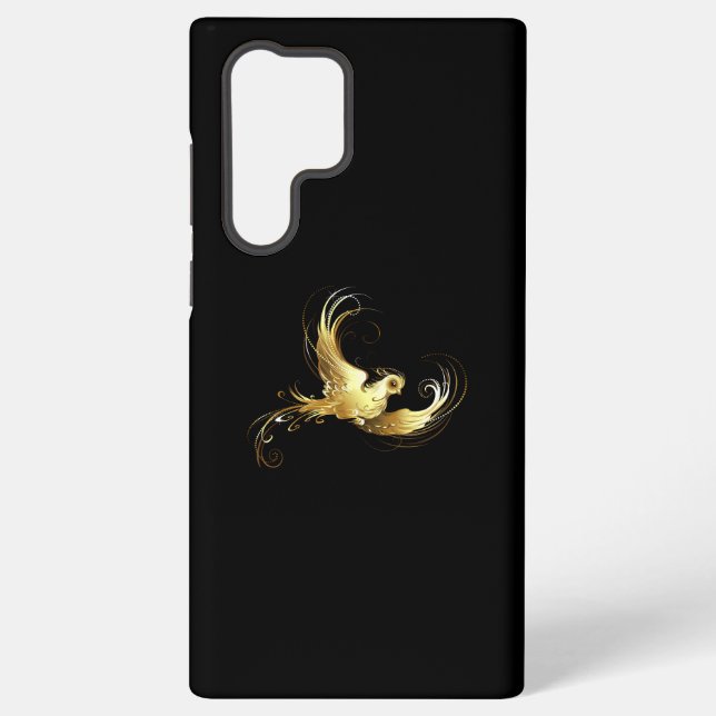 Coque Samsung Galaxy Oiseau d'or sur Arrière - plan noir (Verso)