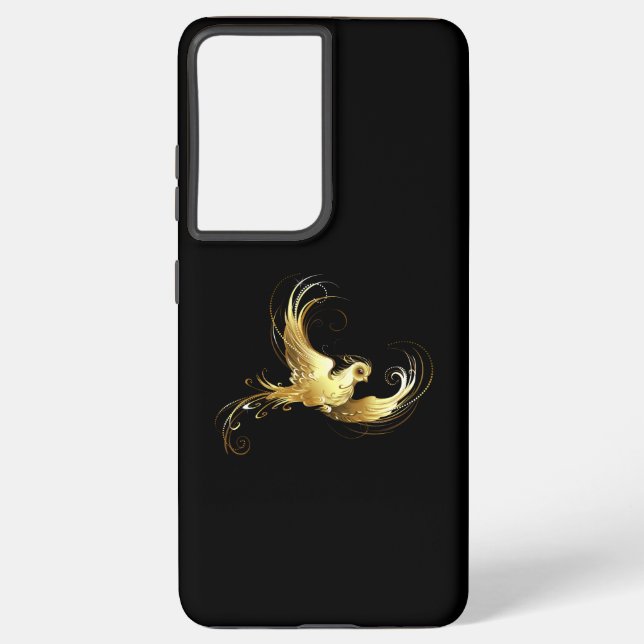 Coque Samsung Galaxy Oiseau d'or sur Arrière - plan noir (Verso)