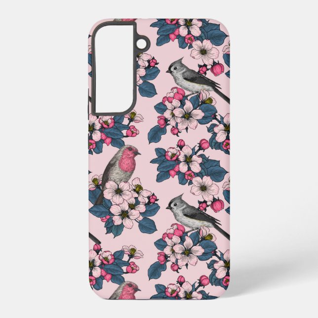 Coque Samsung Galaxy Oiseaux et fleurs roses (Verso)