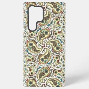 Coque Samsung Galaxy Oiseaux Paisley jaune/marron et blanc