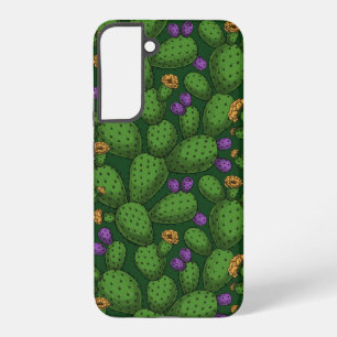 Coque Samsung Galaxy Opuntia en fleurs sur fond vert foncé