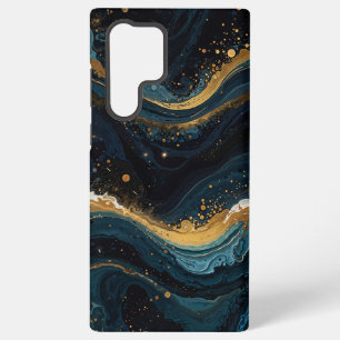 Coque Samsung Galaxy Or Cosmique et Art Fluide Bleu, Luxe Abstrait