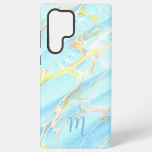 Coque Samsung Galaxy Or Monogramme Personnalisé Imprimé Marbre Bleu Or