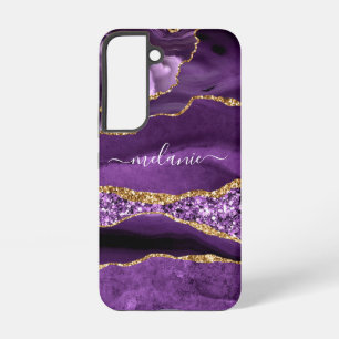 Coque Samsung Galaxy Or personnalisé Marbre Paillettes Or Violet